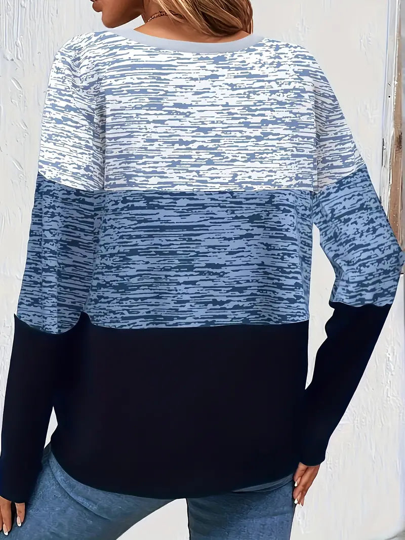 Women's Casual Long Sleeve Colour Block Crew Neck T-Shirt | Ideal for Everyday Wear