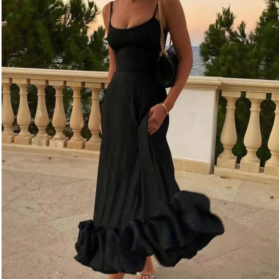 Women's Elegant Polyester Midi Dress with Ruffles for Formal and Cocktail Events
