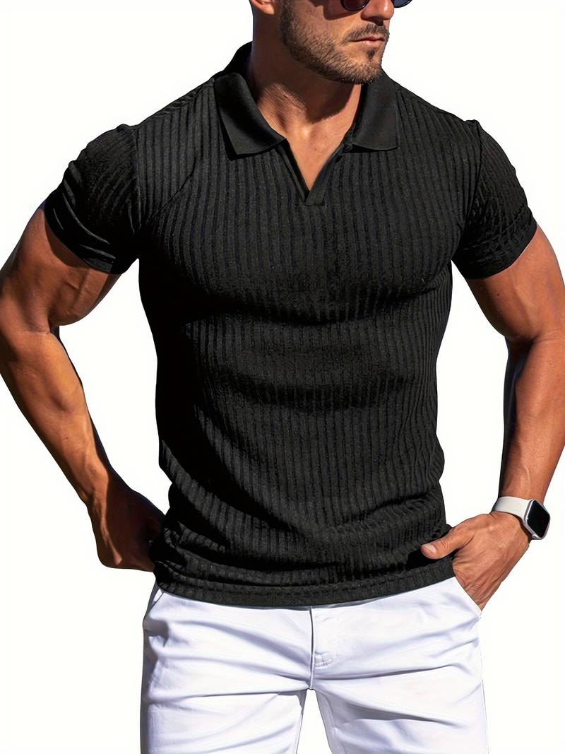 Men's Stylish Ribbed Shirt with Slim Fit Design