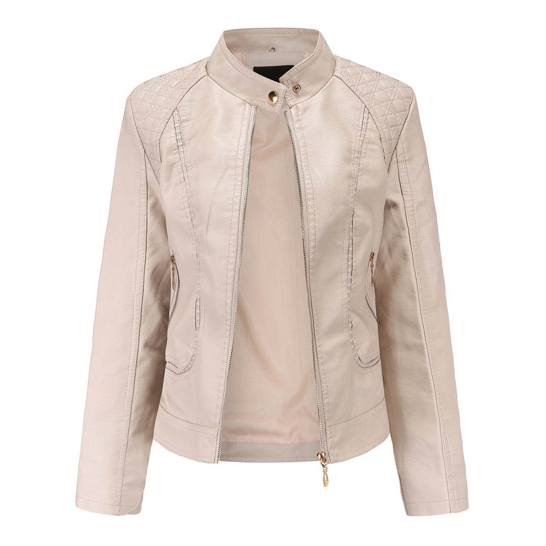 Variant image for Women's Stylish Leather Jacket with Stand-Up Collar and Zip Closure-15