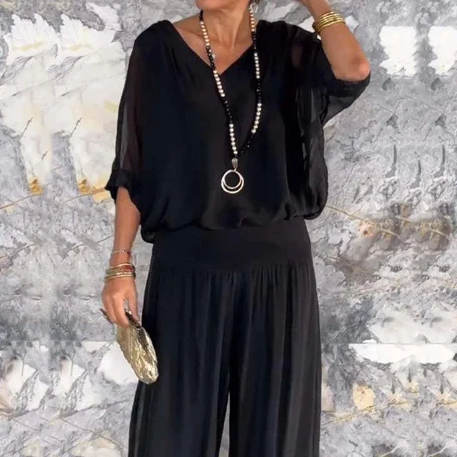 Variant image for Women's Elegant Chiffon Two Piece Set with Wide Leg Pants-1
