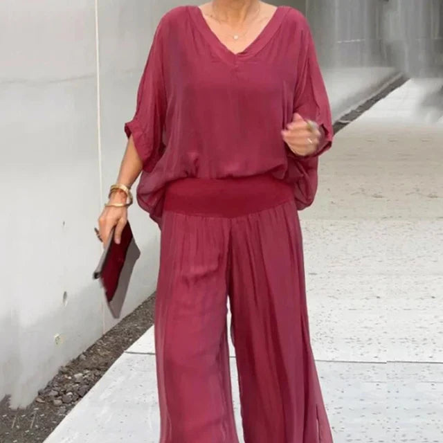Variant image for Women's Elegant Chiffon Two Piece Set with Wide Leg Pants-49