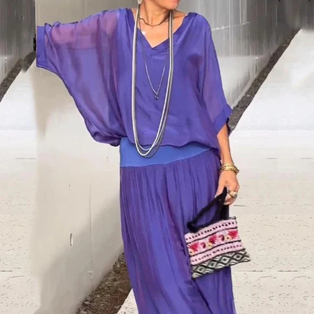 Variant image for Women's Elegant Chiffon Two Piece Set with Wide Leg Pants-25