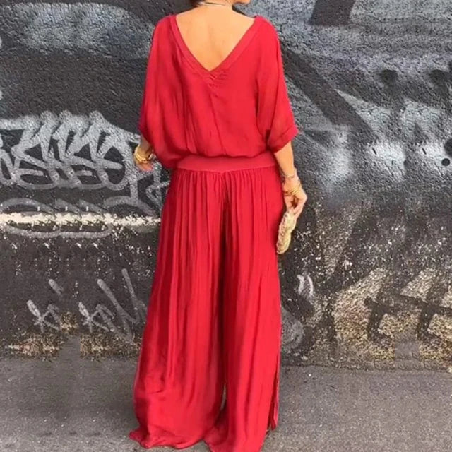 Variant image for Women's Elegant Chiffon Two Piece Set with Wide Leg Pants-31