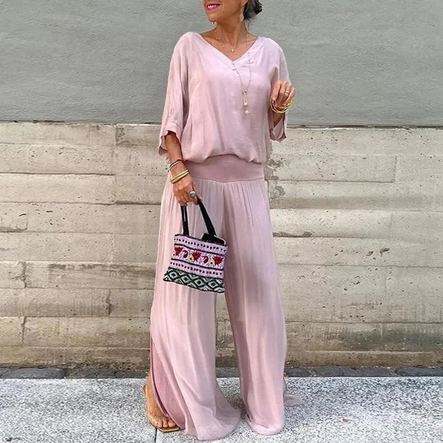 Variant image for Women's Elegant Chiffon Two Piece Set with Wide Leg Pants-19