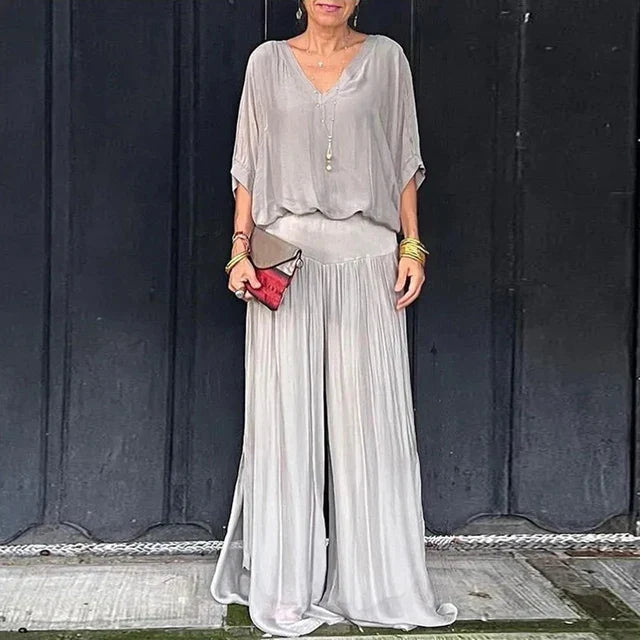 Variant image for Women's Elegant Chiffon Two Piece Set with Wide Leg Pants-7