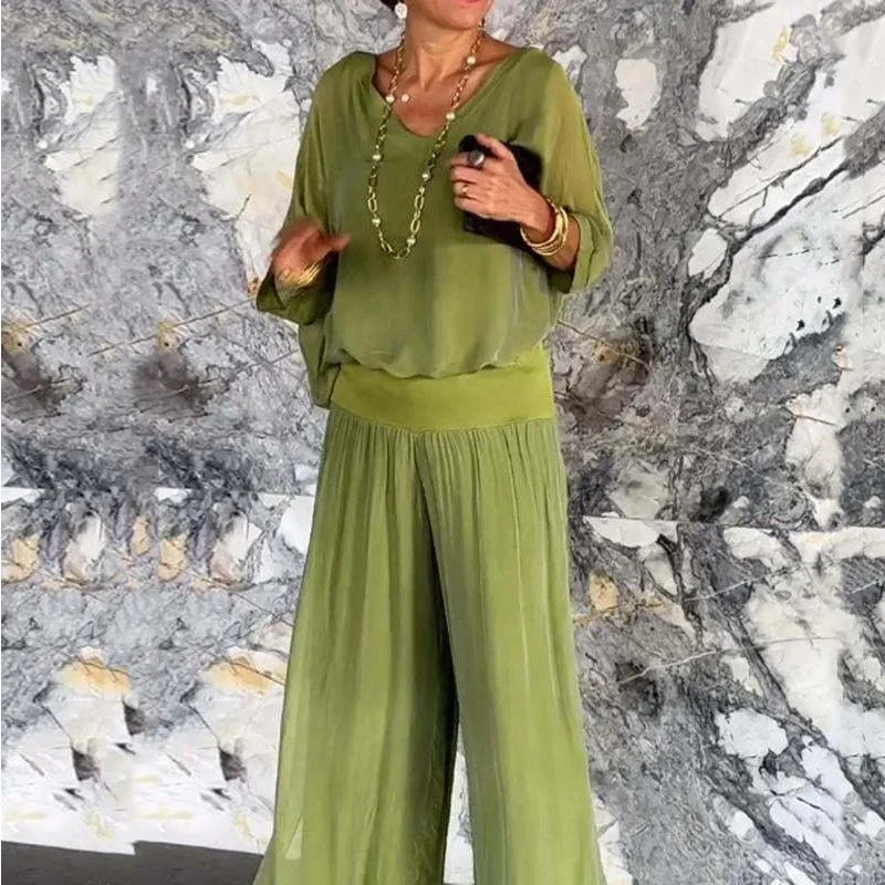 Variant image for Women's Elegant Chiffon Two Piece Set with Wide Leg Pants-43