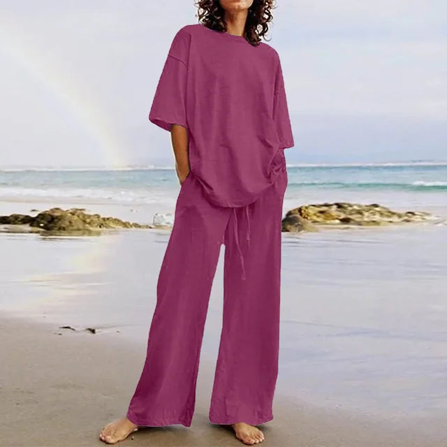 Women's Elegant Cotton Loungewear Set with Casual Bag Design