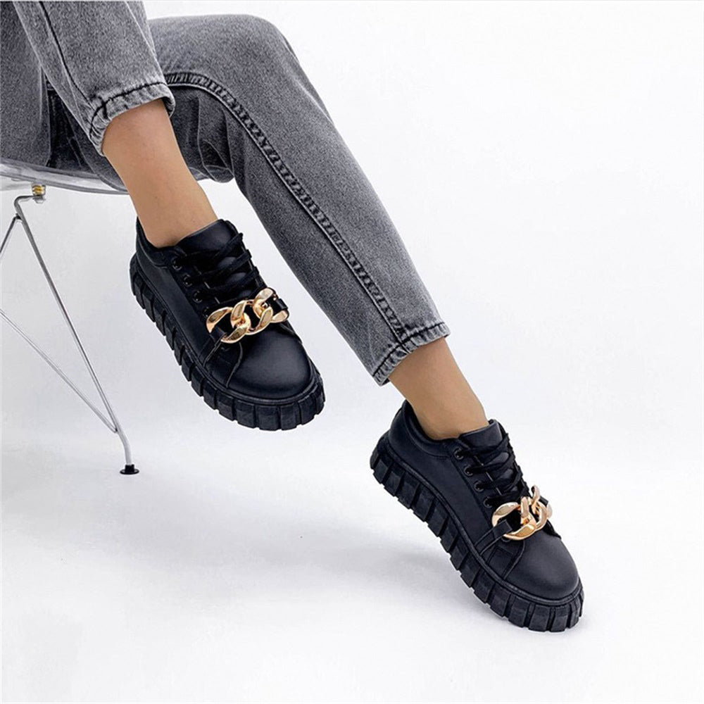 Women's Stylish Breathable Sneakers with Golden Chain Details