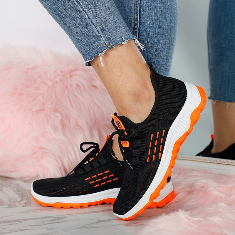 Women's Comfortable Stretch Fabric Sneakers with Decorative Toe Cap