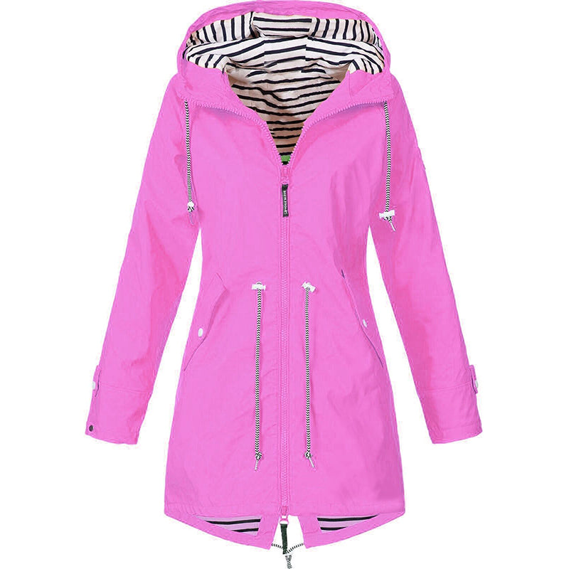 Women’s Comfortable Warm Long Hooded Rain Jacket with Adjustable Waist | Perfect for All Seasons