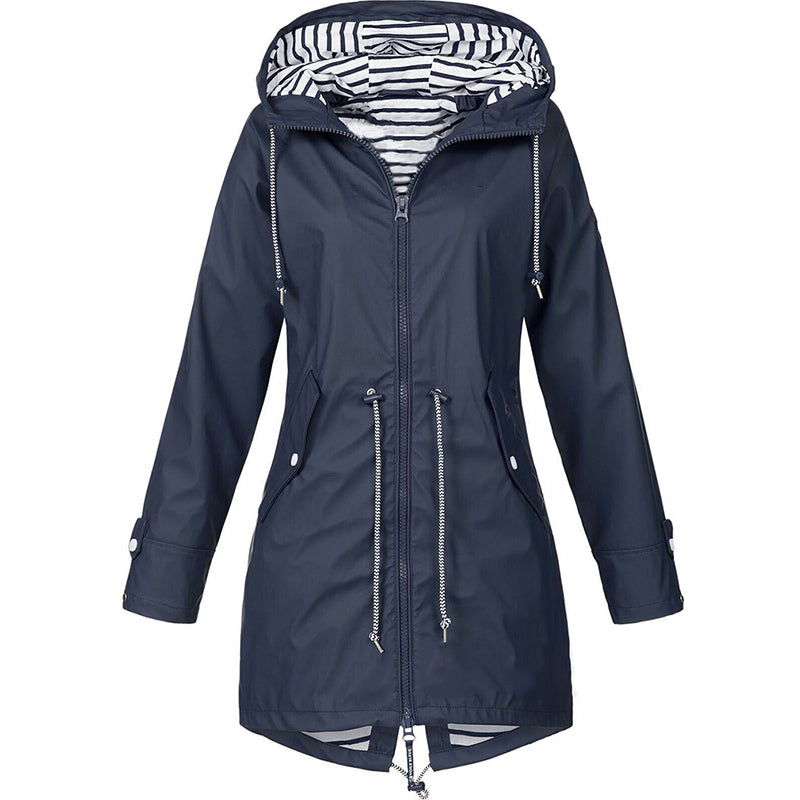 Women’s Comfortable Warm Long Hooded Rain Jacket with Adjustable Waist | Perfect for All Seasons