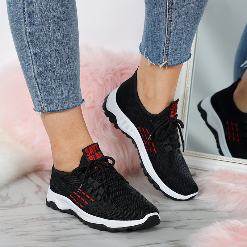 Women's Comfortable Stretch Fabric Sneakers with Decorative Toe Cap