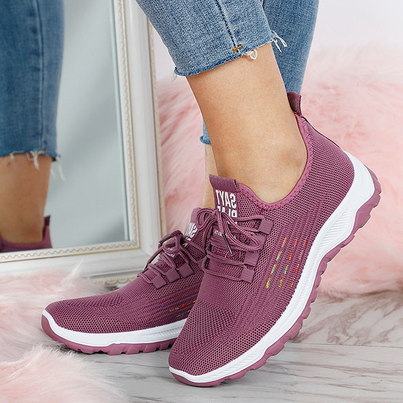 Women's Comfortable Stretch Fabric Sneakers with Decorative Toe Cap