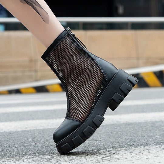 Women’s Elegant Mesh Vegan Leather Ankle Boots with Zipper | Perfect for All Seasons