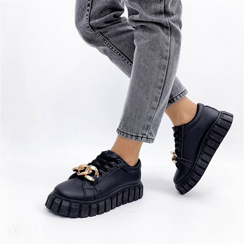 Variant image for Women's Stylish Breathable Sneakers with Golden Chain Details-9