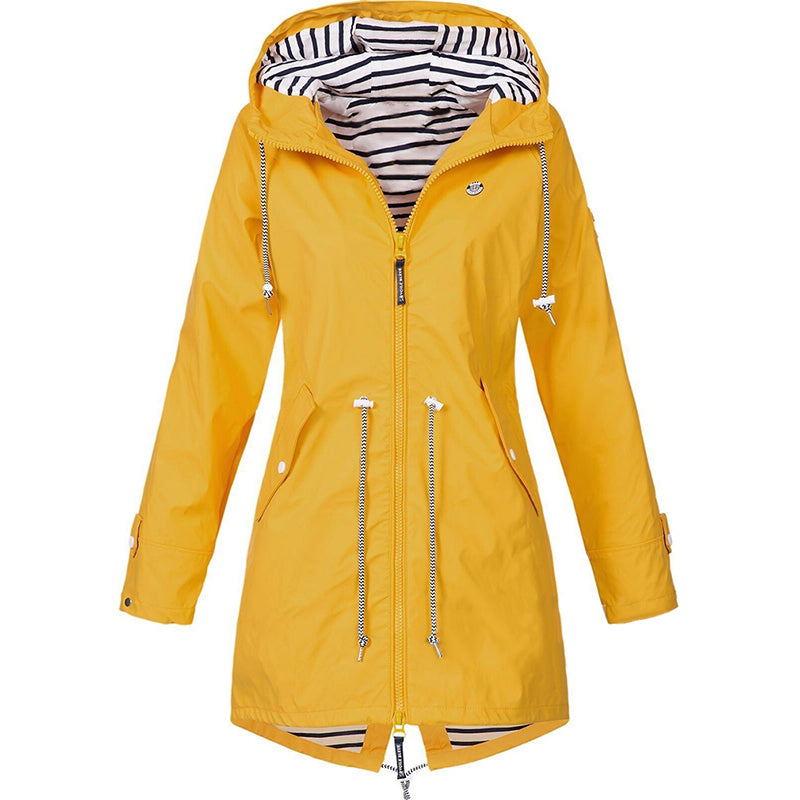 Women’s Comfortable Warm Long Hooded Rain Jacket with Adjustable Waist | Perfect for All Seasons