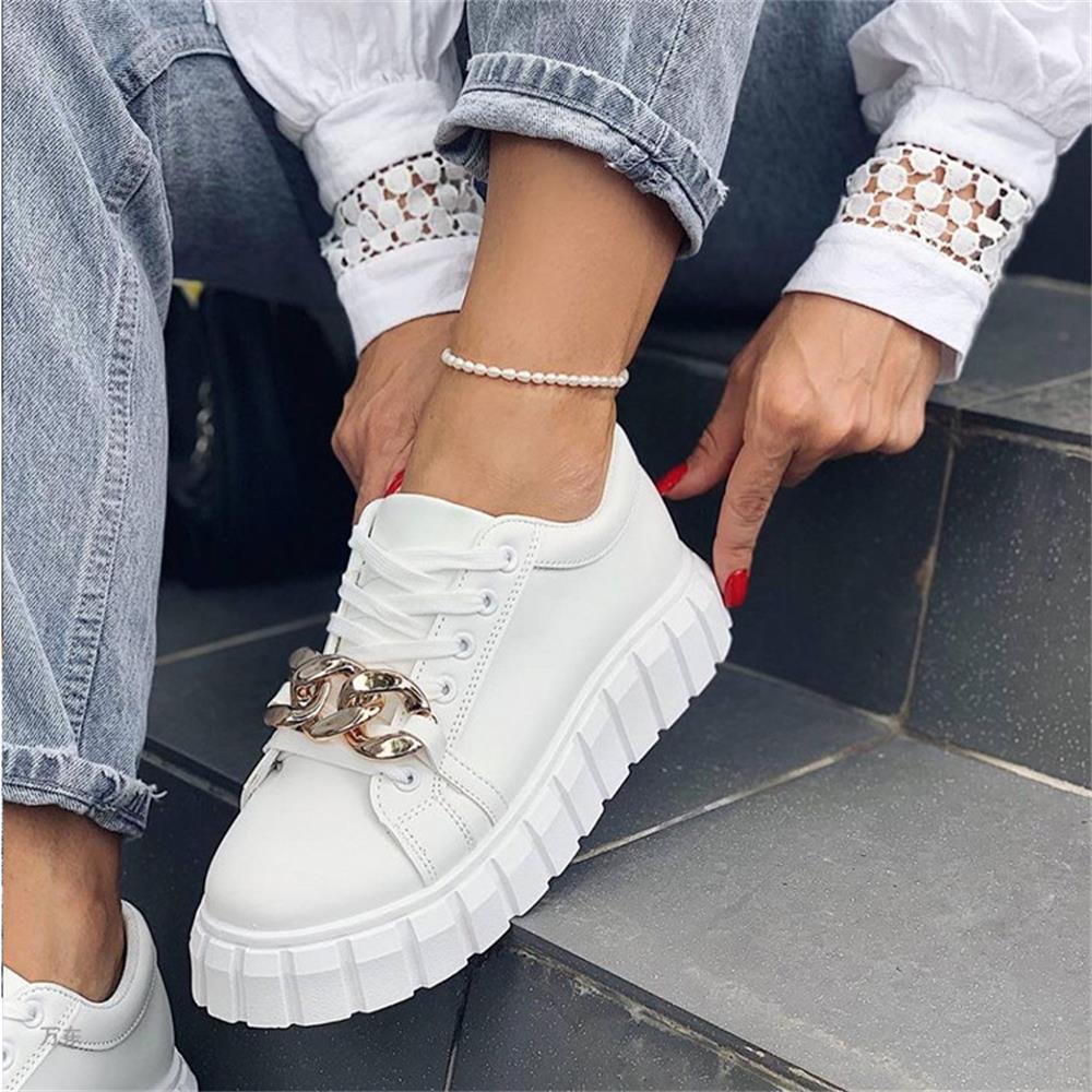 Women's Stylish Breathable Sneakers with Golden Chain Details