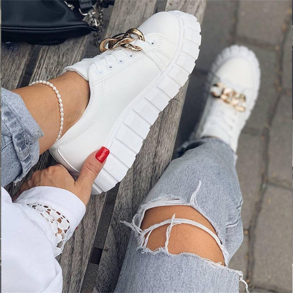 Women's Stylish Breathable Sneakers with Golden Chain Details