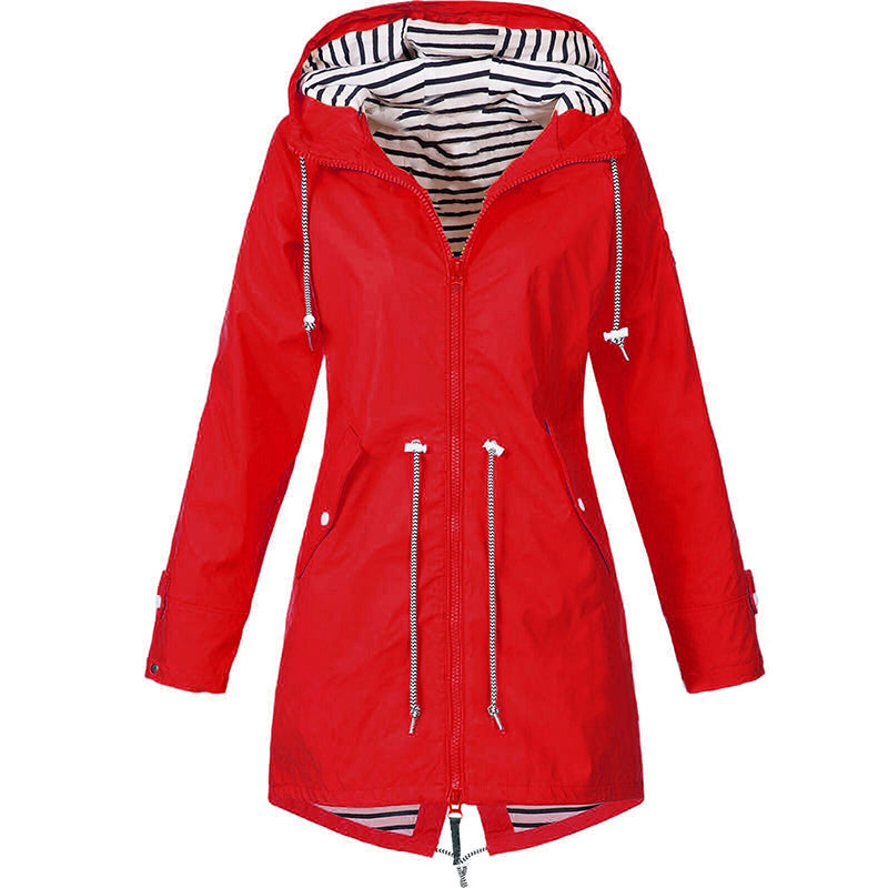 Women’s Comfortable Warm Long Hooded Rain Jacket with Adjustable Waist | Perfect for All Seasons