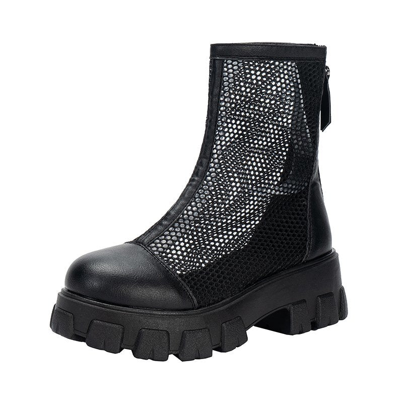 Women’s Elegant Mesh Vegan Leather Ankle Boots with Zipper | Perfect for All Seasons