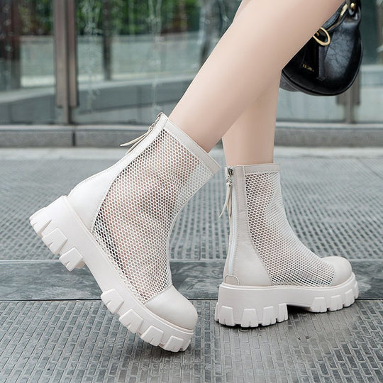 Women’s Elegant Mesh Vegan Leather Ankle Boots with Zipper | Perfect for All Seasons