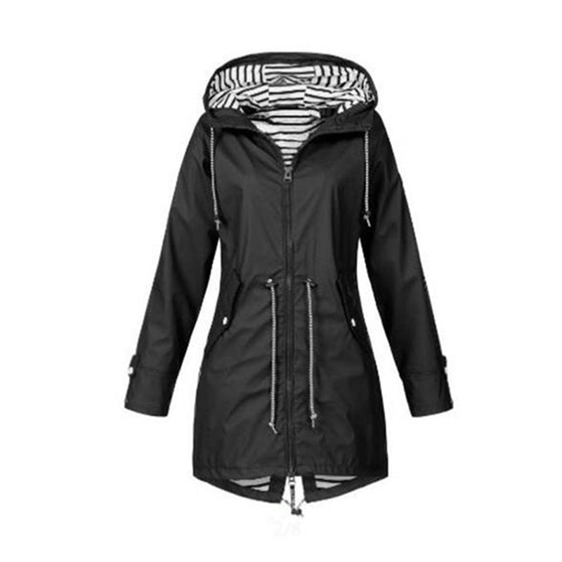 Women’s Comfortable Warm Long Hooded Rain Jacket with Adjustable Waist | Perfect for All Seasons