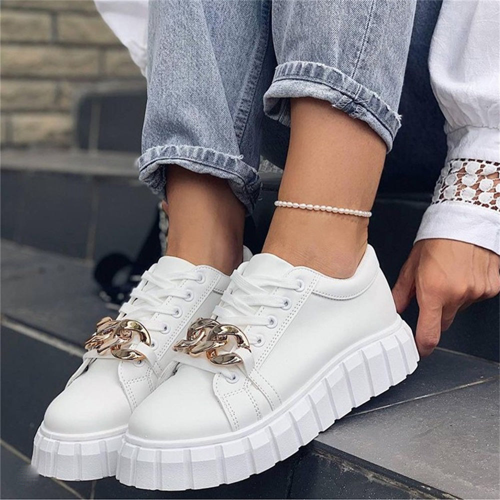 Variant image for Women's Stylish Breathable Sneakers with Golden Chain Details-1