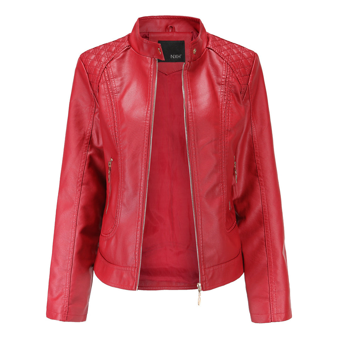 Variant image for Women's Stylish Leather Jacket with Stand-Up Collar and Zip Closure-22
