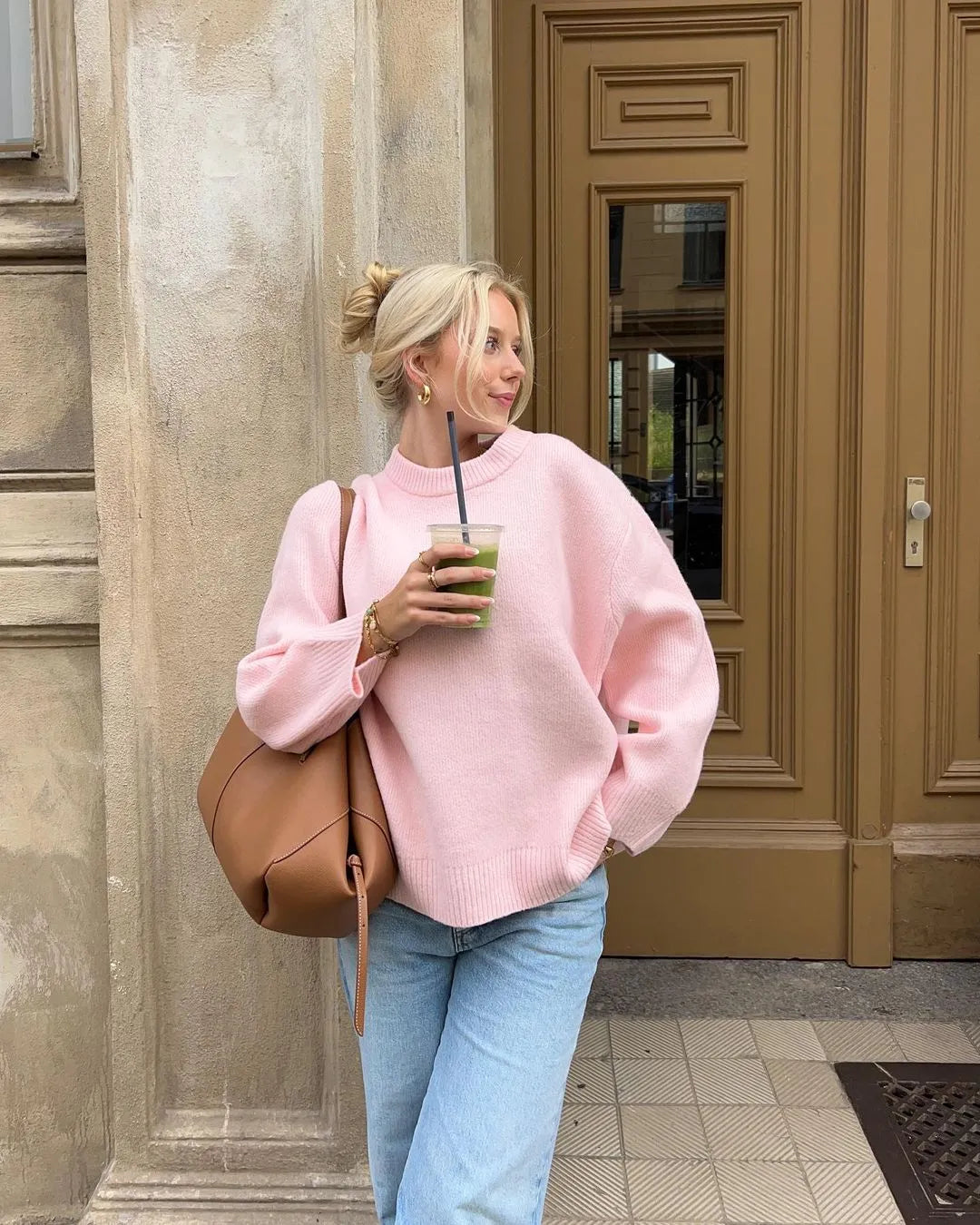 Women's Oversized Soft Knit Sweater with O-Neck Design