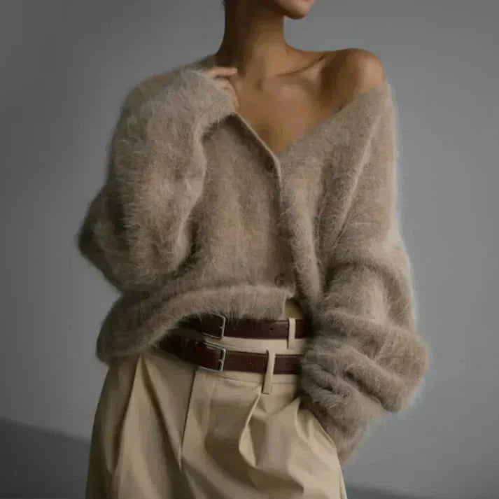 Women's Elegant Vegan Cashmere Sweater with V Collar