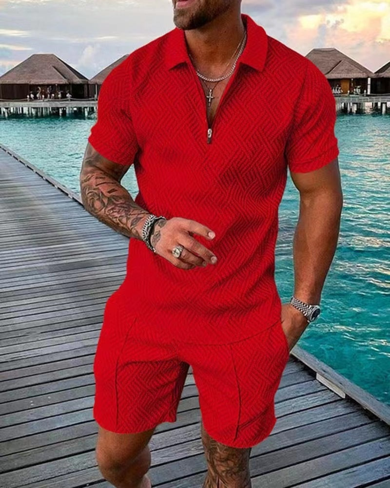 Men's Casual Half Zip Sports Shirt with Shorts Set | Perfect for Casual Days