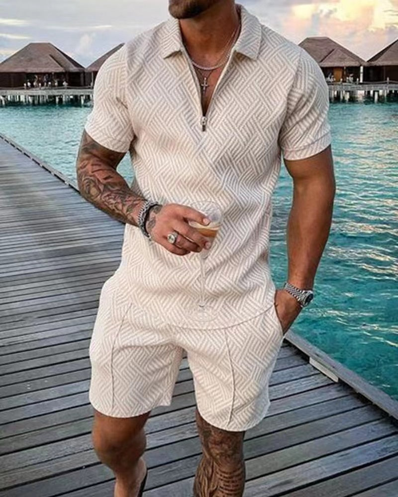 Men's Casual Half Zip Sports Shirt with Shorts Set | Perfect for Casual Days