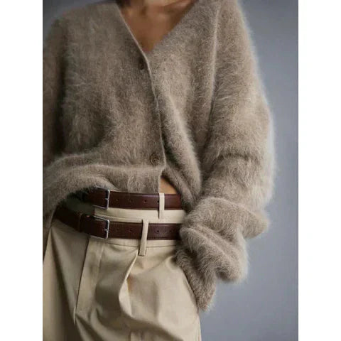 Women's Elegant Vegan Cashmere Sweater with V Collar