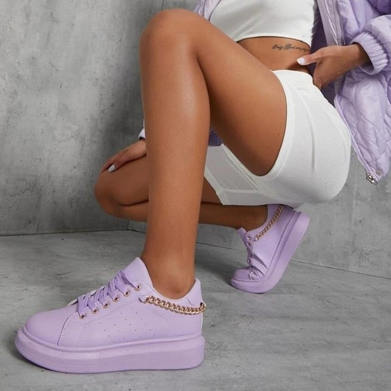 Women's Stylish Synthetic Leather Sneakers with Padded Ankle Collar