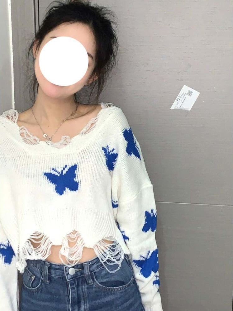 Women's Comfy Soft Sweater with Butterfly Designs and Long Sleeves