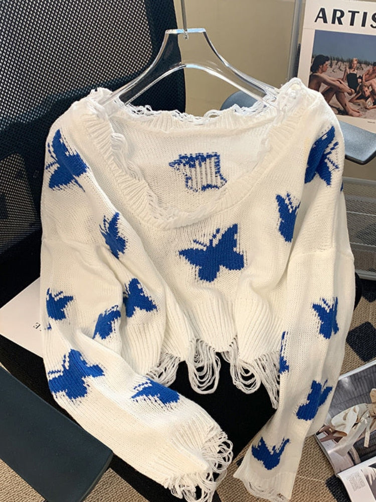 Women's Comfy Soft Sweater with Butterfly Designs and Long Sleeves