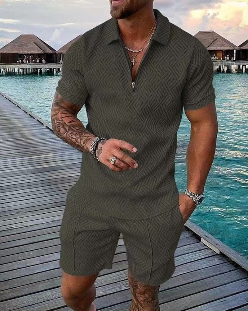 Men's Casual Half Zip Sports Shirt with Shorts Set | Perfect for Casual Days