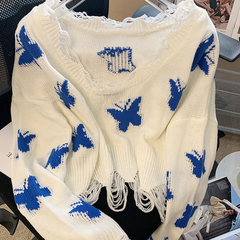 Variant image for Women's Comfy Soft Sweater with Butterfly Designs and Long Sleeves-1