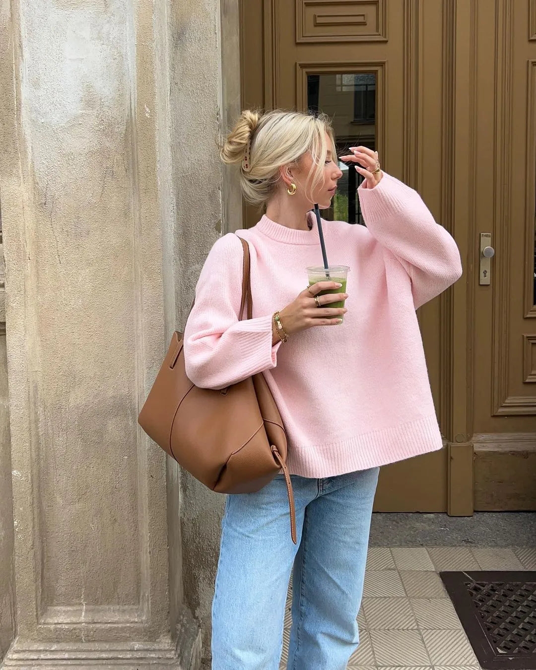 Variant image for Women's Oversized Soft Knit Sweater with O-Neck Design-1
