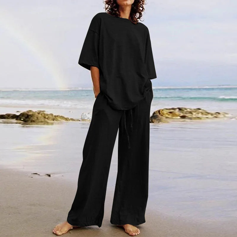Variant image for Women's Elegant Cotton Loungewear Set with Casual Bag Design-4