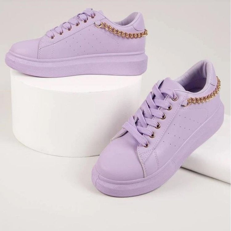 Variant image for Women's Stylish Synthetic Leather Sneakers with Link Chain Detail-1