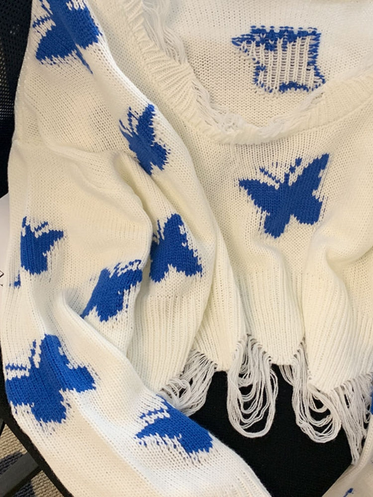 Women's Comfy Soft Sweater with Butterfly Designs and Long Sleeves