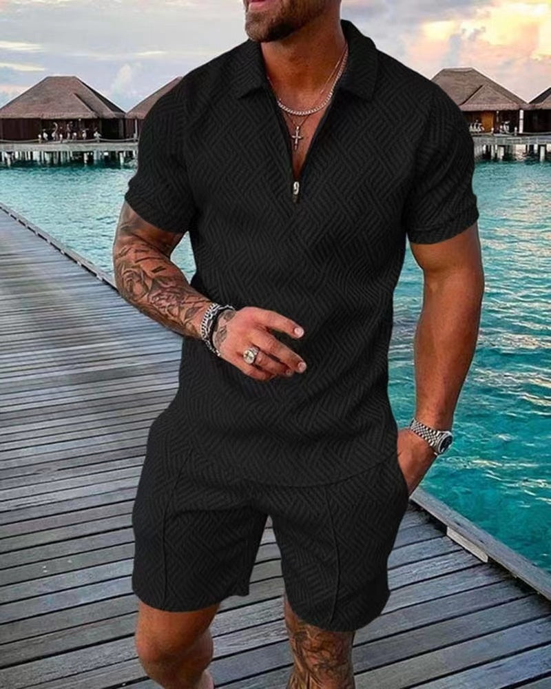 Men's Casual Half Zip Sports Shirt with Shorts Set | Perfect for Casual Days