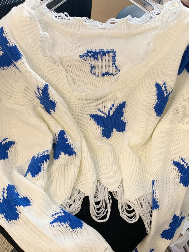 Women's Comfy Soft Sweater with Butterfly Designs and Long Sleeves