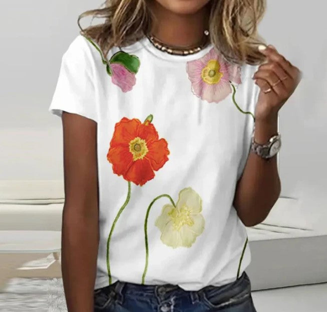 Women's Stylish Cotton Shirt with Unique Poppy Flower Design