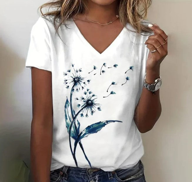Women's Casual Cotton T-Shirt with Floral Design