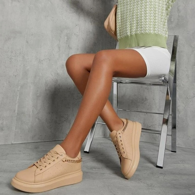 Women's Stylish Synthetic Leather Sneakers with Padded Ankle Collar