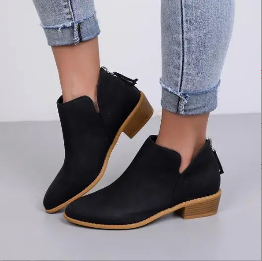 Women's Stylish Suede Ankle Boots with Western Charm