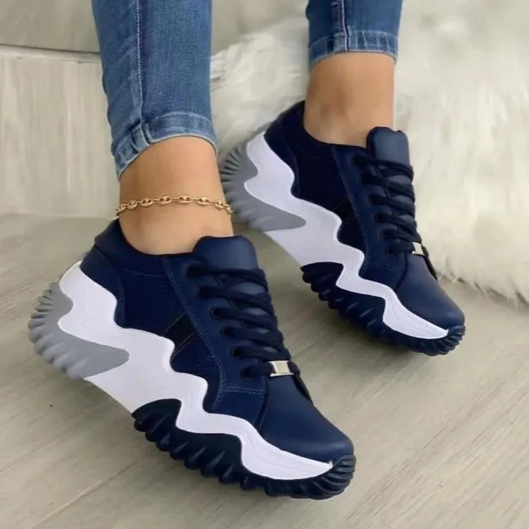 Women's Chunky Color Block Lace Up Sneakers with Pattern | Perfect for All Seasons